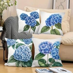 Floral Blue Hydrangea Throw Pillow Covers